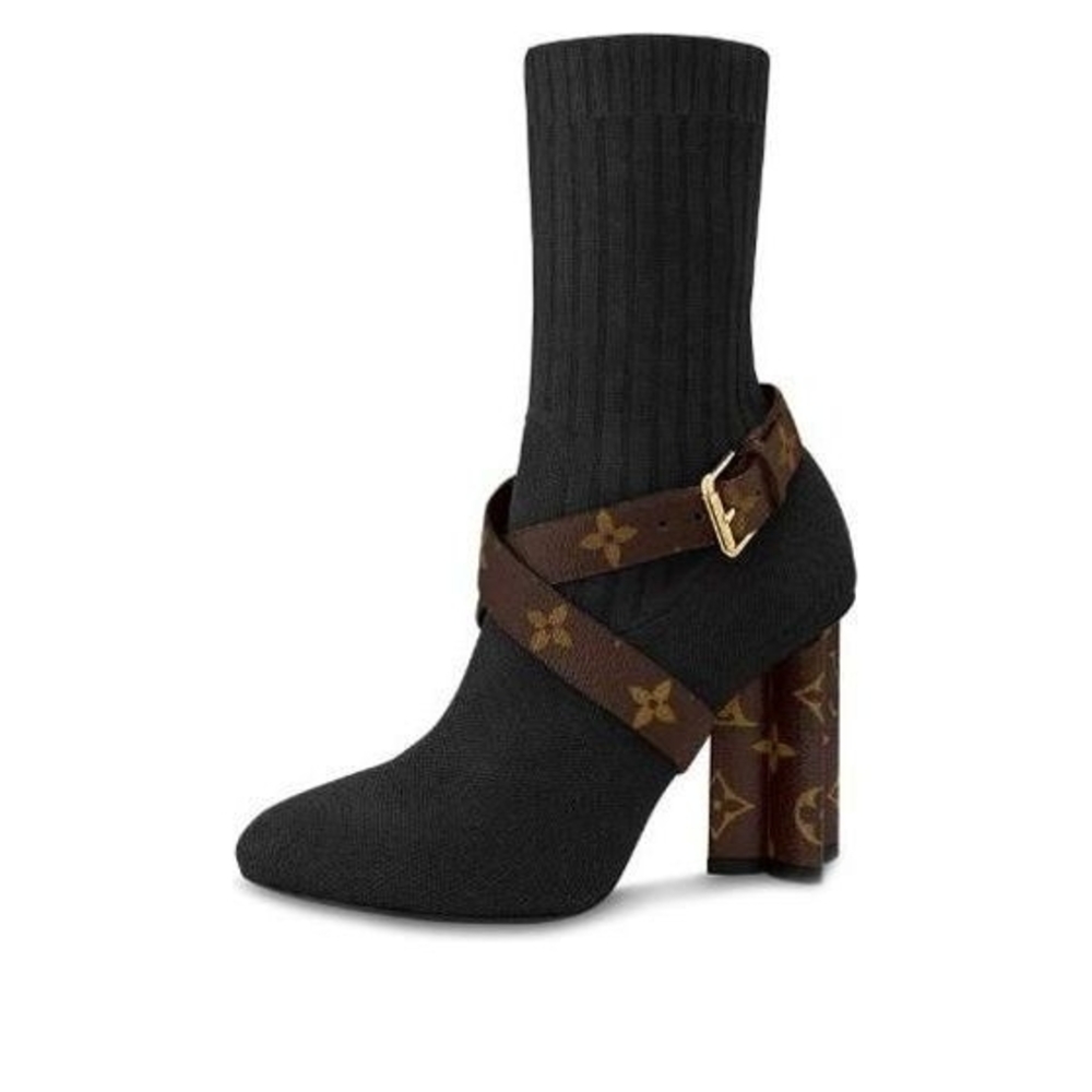 Louis Vuitton Black and Brown Monogram Heeled Boots